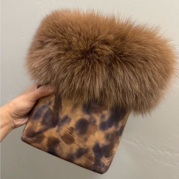 Gorgeous Real Fox Fur Trimmed Handmade Genuine Leather Tote Bag/ Crossbody - Picture 8 of 16